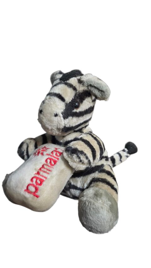 Pelúcia de zebra da clássica coleção "Mamíferos" da Parmalat