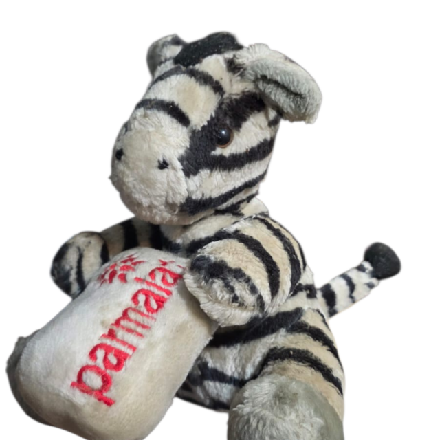 Pelúcia de zebra da clássica coleção "Mamíferos" da Parmalat