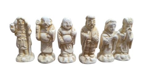 Conjunto de antigos Deuses da Sorte Orientais em estuque