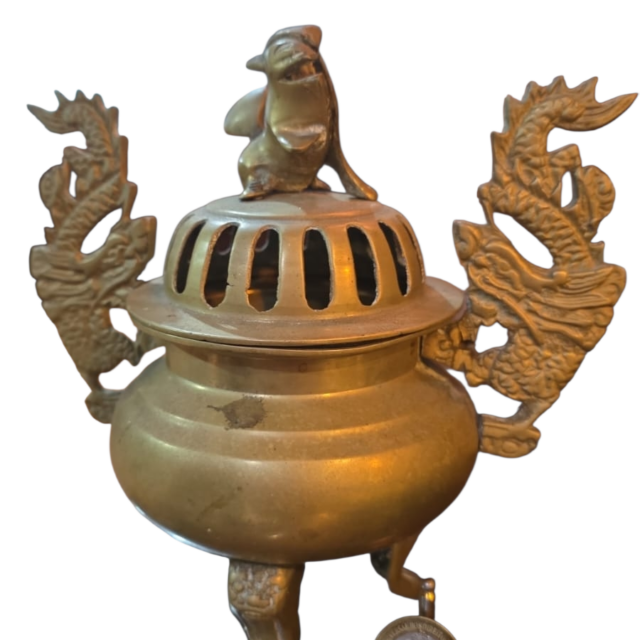 Raríssimo e antigo incensário de bronze oriental