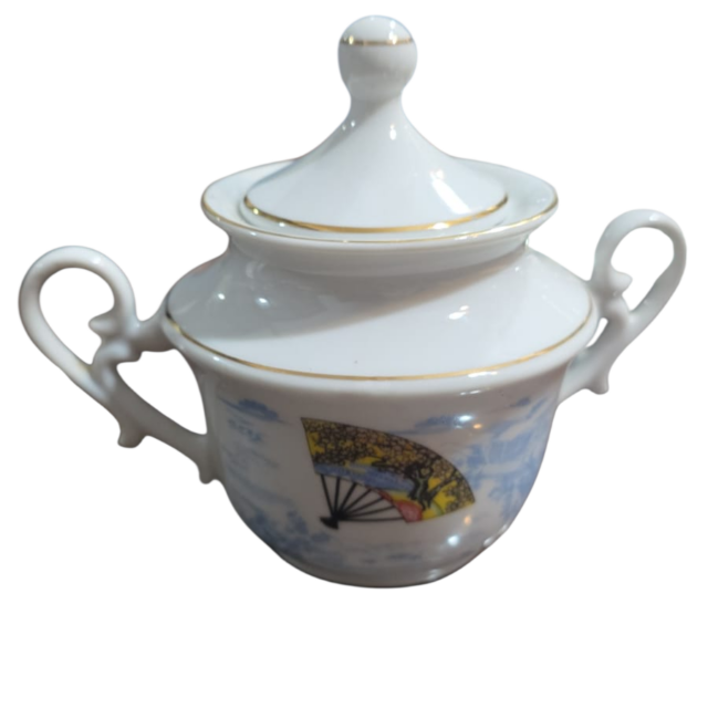 Açucareiro de porcelana com bela arte oriental