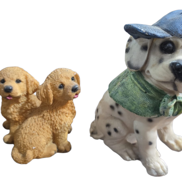 Par de esculturas antigas de filhotes de cachorrinhos