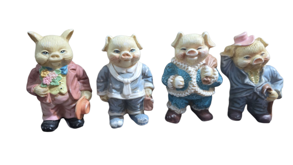 Quarteto de porquinhos antigos de porcelana