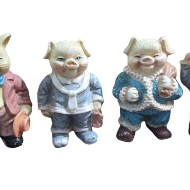 Quarteto de porquinhos antigos de porcelana
