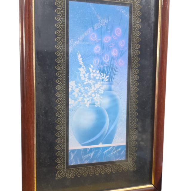 Quadro Botânica. Figura de vasos. Vidro de proteção