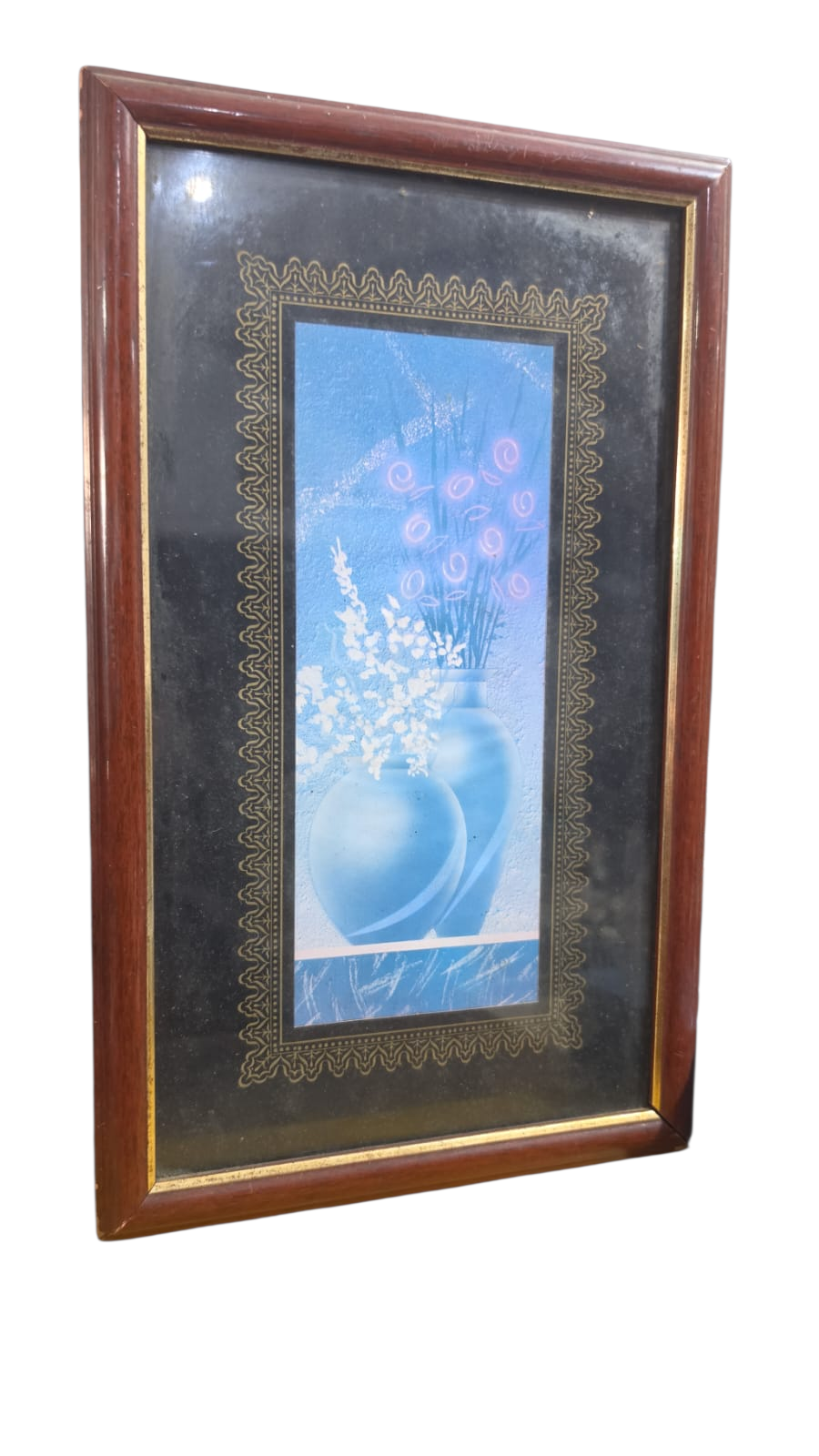 Quadro Botânica. Figura de vasos. Vidro de proteção