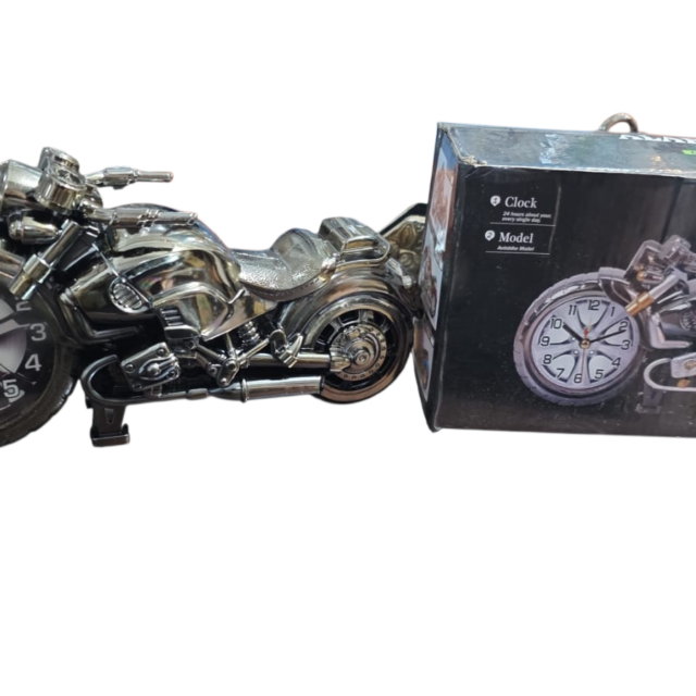 Antigo relógio em formato de moto com caixa original