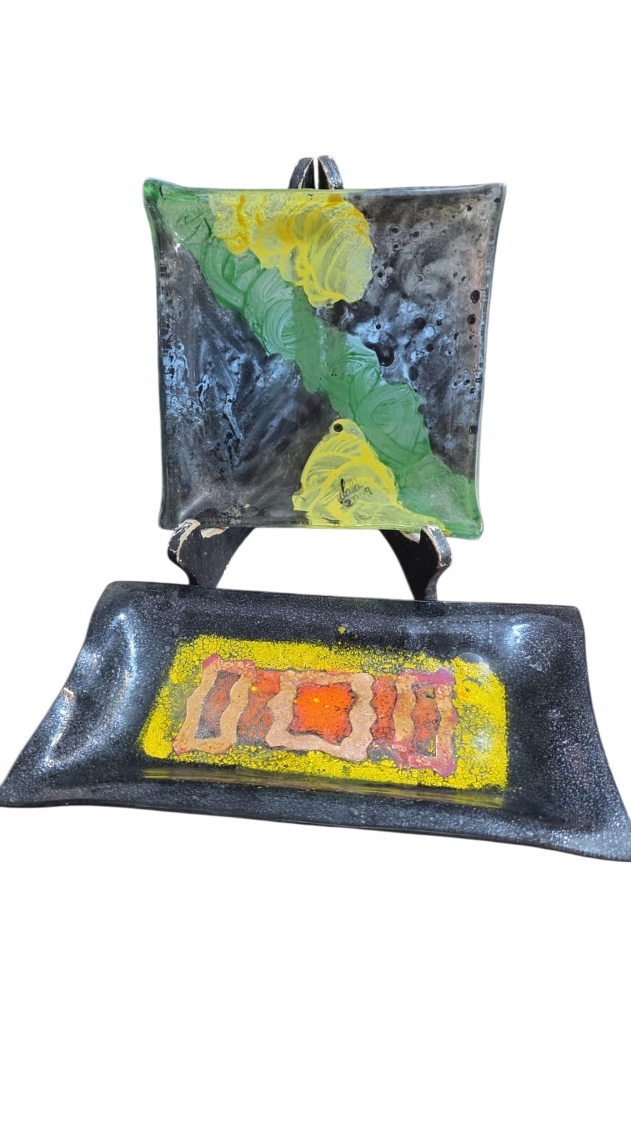 Par de bandejas em vidro artístico
