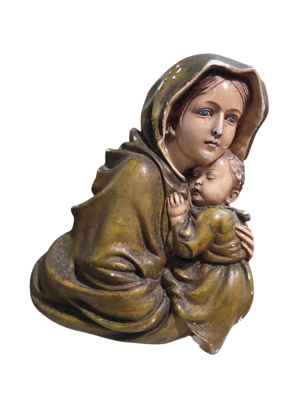 Antiga Nossa Senhora com menino Jesus de parede em estuque