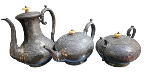 Incrível conjunto britânica ricamente cinzelado com belíssima arte, século XIX