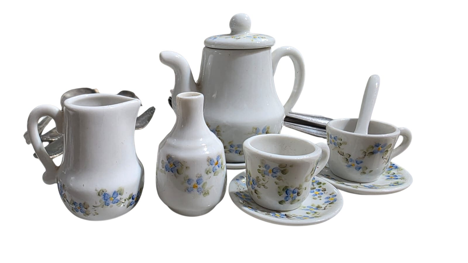 Belo conjunto de miniaturas de porcelana pintado a mão