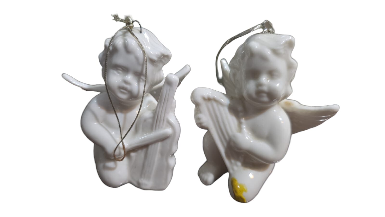Par de anjos de pendurar de porcelana