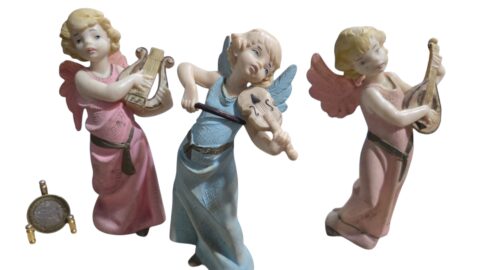 Trio de esculturas italianas anjos musicistas