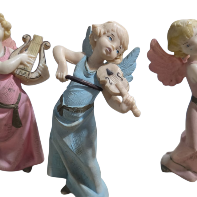 Trio de esculturas italianas anjos musicistas