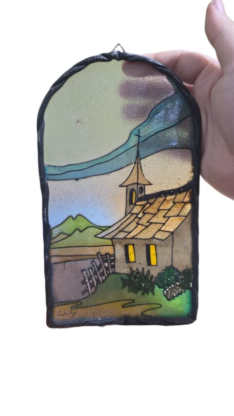 Antigo vitral artesanal assinado