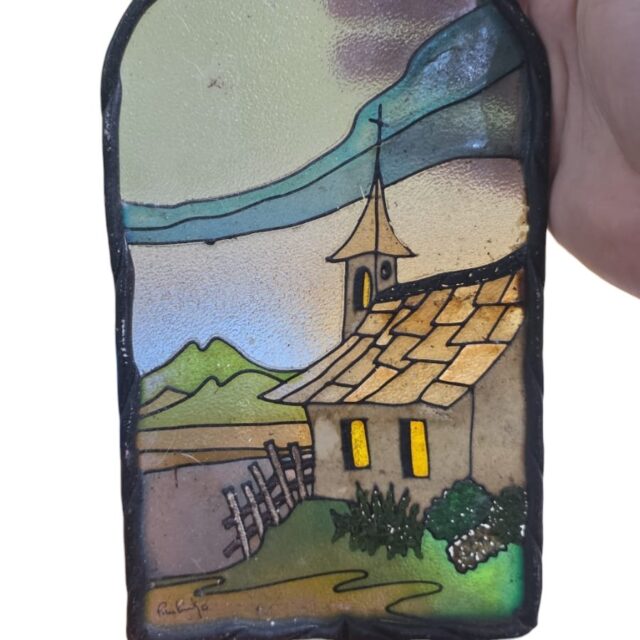 Antigo vitral artesanal assinado