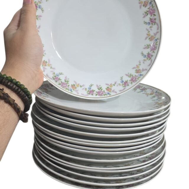 Conjunto de pratos rasos porcelana Schmidt, motivos florais