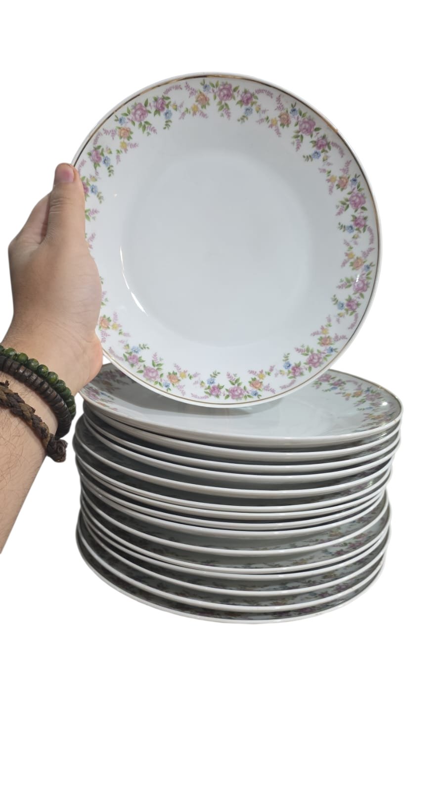 Conjunto de pratos rasos porcelana Schmidt, motivos florais