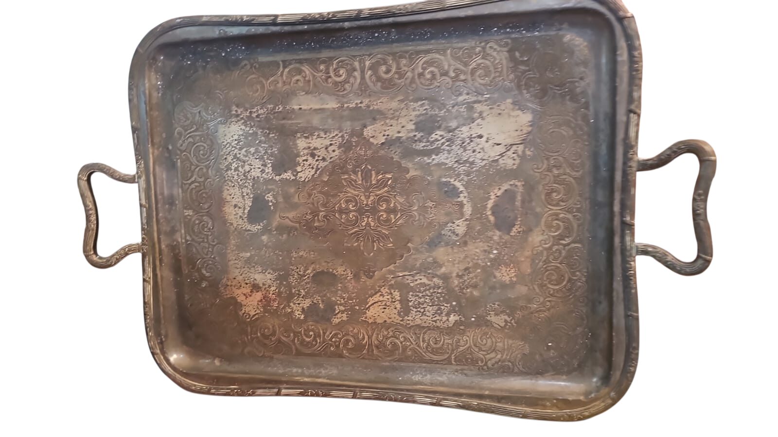 Bandeja antiga espessurado a prata, ricamente cinzelada