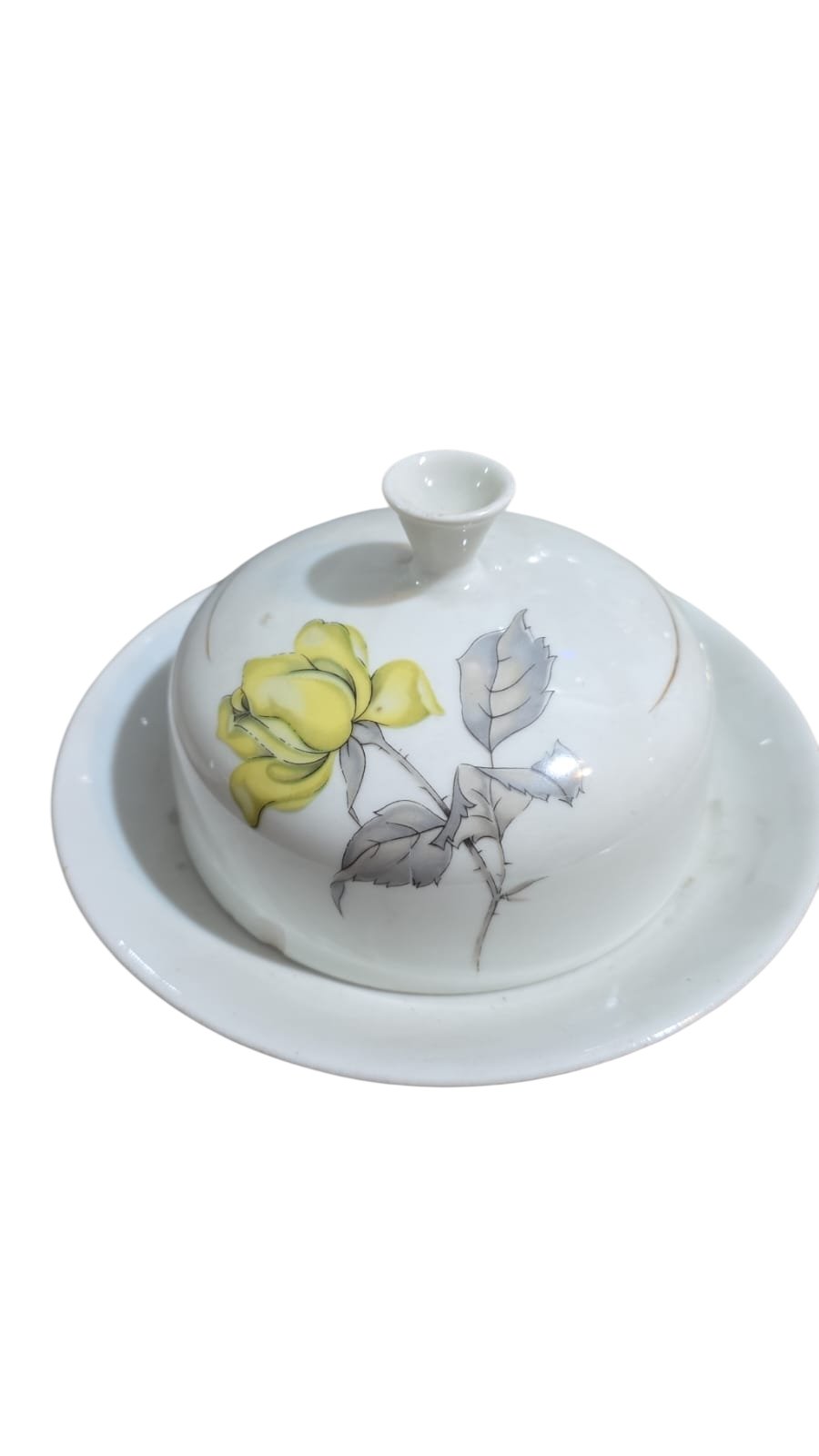 Manteigueira porcelana Renner, motivos florais