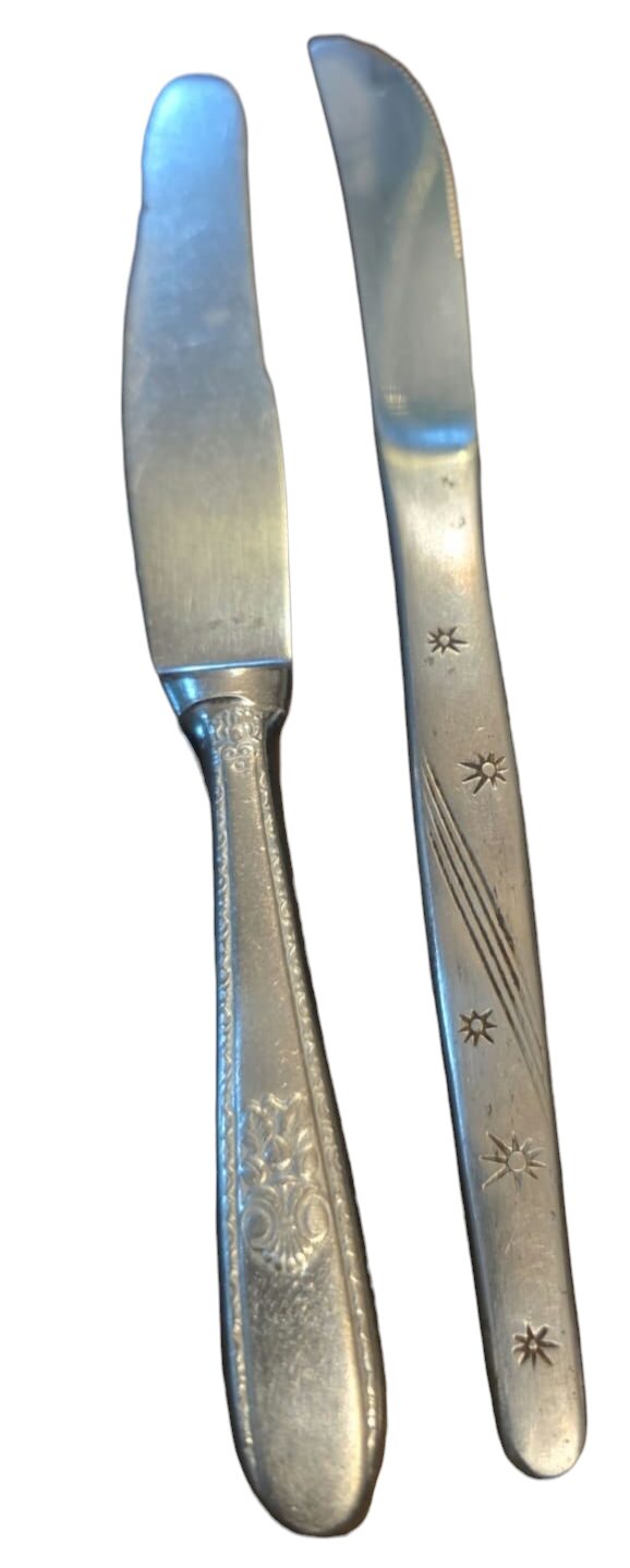 Par de facas antigas diversas, inox