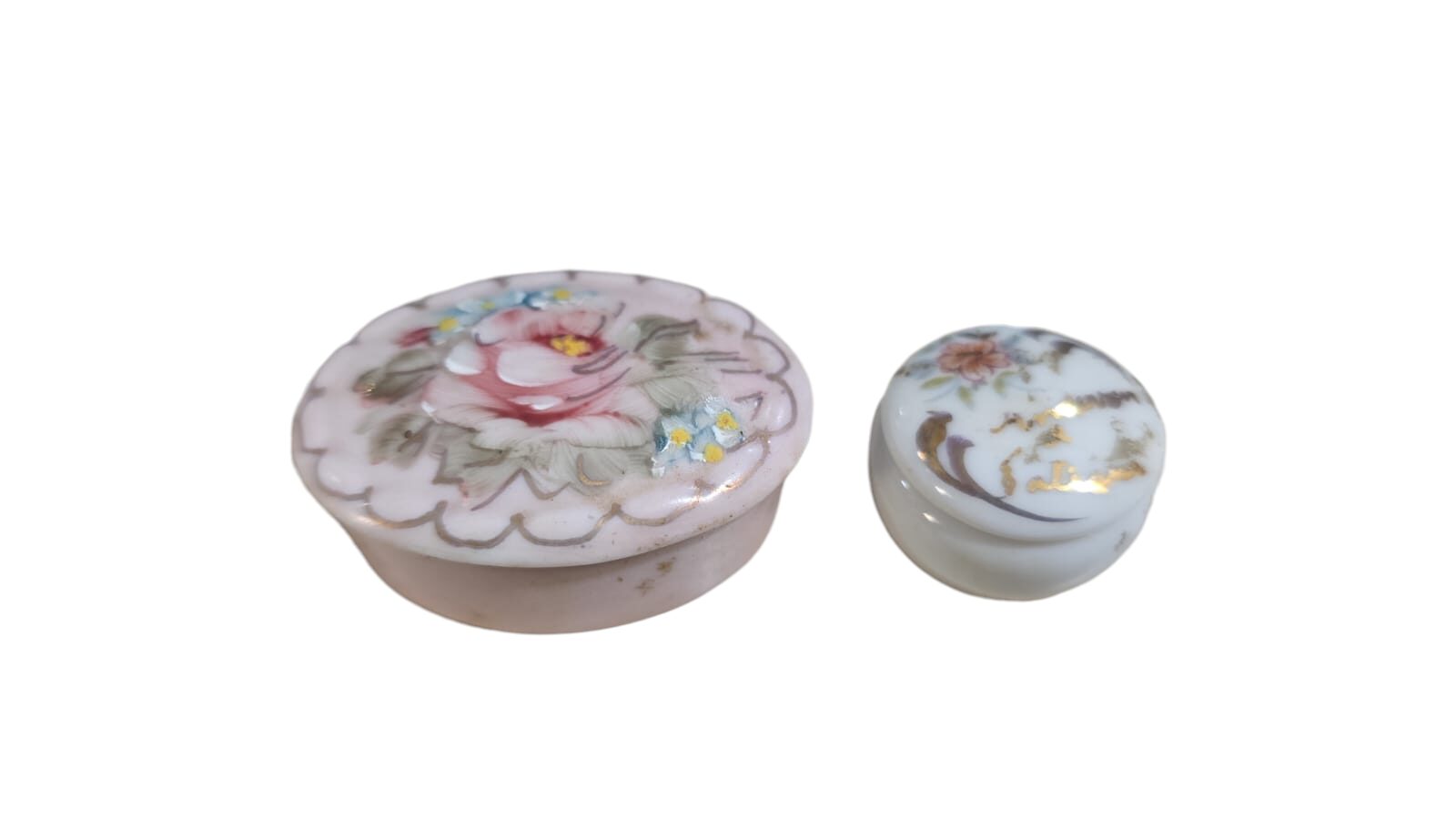 Par de pequenos potiches de porcelana pintados a mão