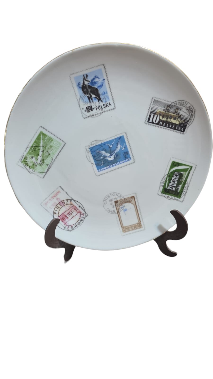 Bela porcelana com arte de selos antigos, filateria