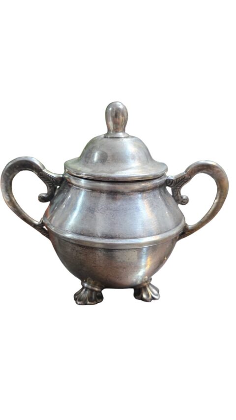 Elegante açucareiro espessurado a prata, belo banho