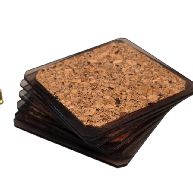 Conjunto com 6 porta copos acrílico e cortiça
