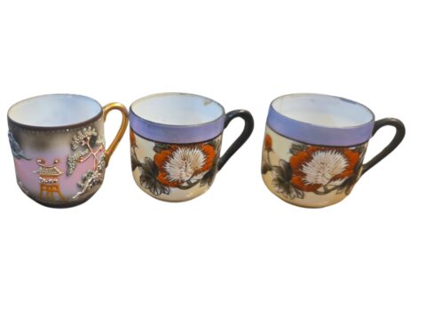 Trio de xícaras japonesas porcelana casca de ovo