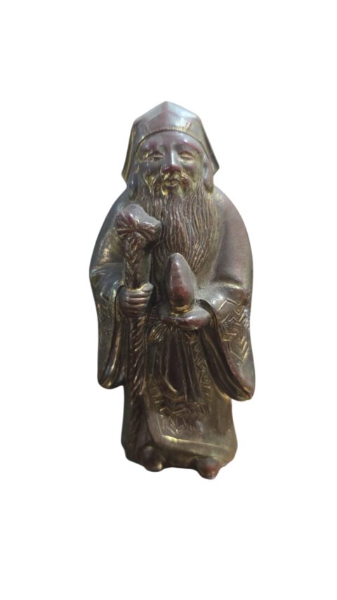 Antiga escultura sábio oriental em metal