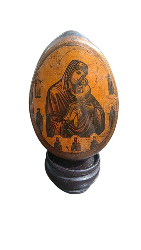 Arte sacra, ícone russo bizantino de madeira feito a mão
