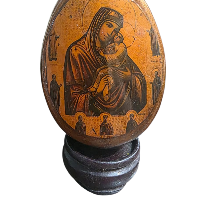 Arte sacra, ícone russo bizantino de madeira feito a mão