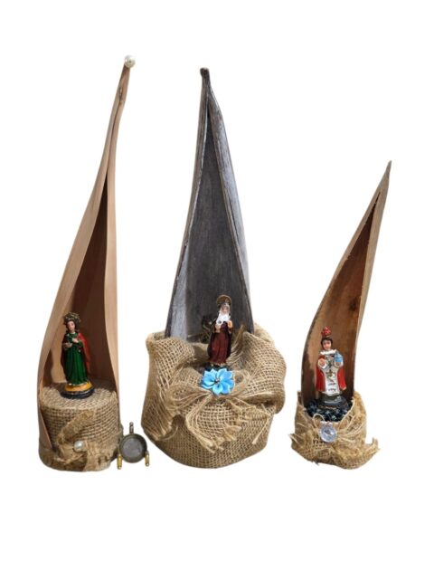 Trio de peças decorativas com imagem religiosa