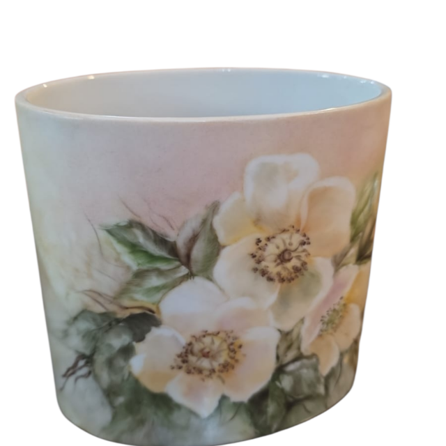 ntiga floreira de porcelana pintada a mão