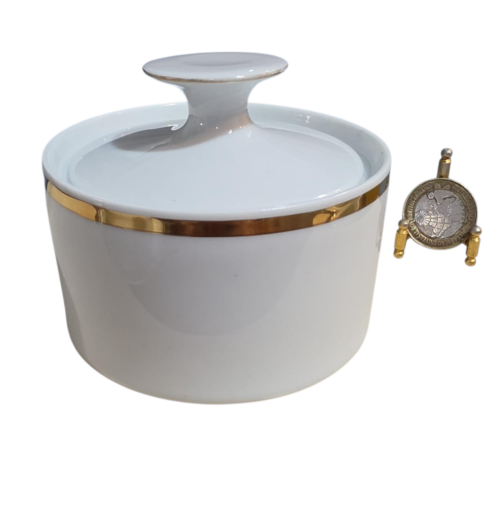 Açucareiro, porcelana Renner, filetado a ouro
