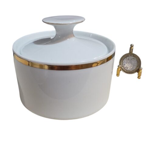Açucareiro, porcelana Renner, filetado a ouro