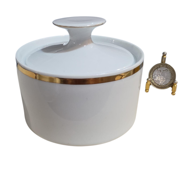 Açucareiro, porcelana Renner, filetado a ouro
