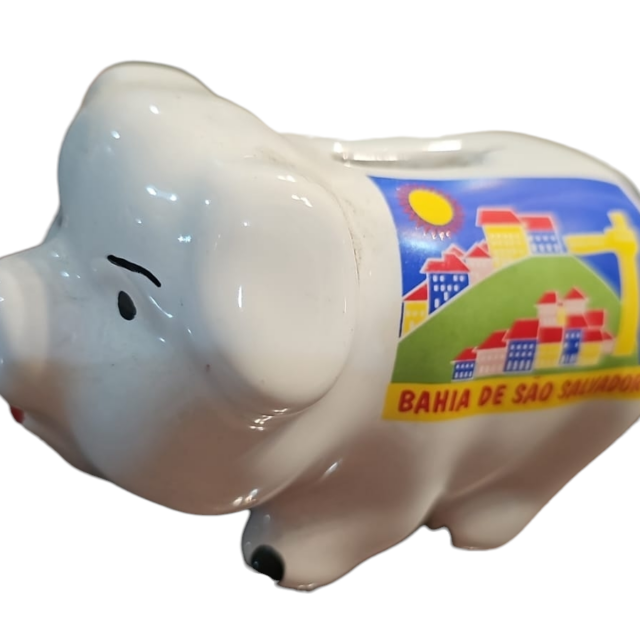 Porquinho cofre de porcelana com fio