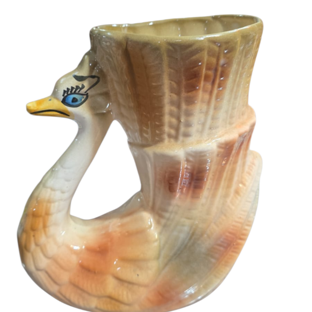 Antiga grande floreira de louça cisne