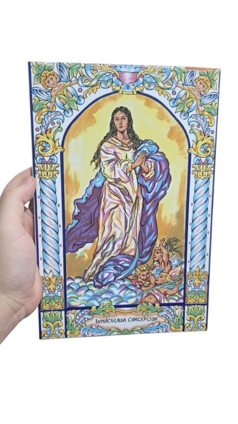 Antigo azulejo espanhol com belíssima arte sacra pintada a mão
