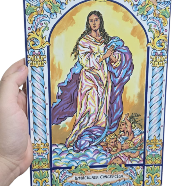 Antigo azulejo espanhol com belíssima arte sacra pintada a mão