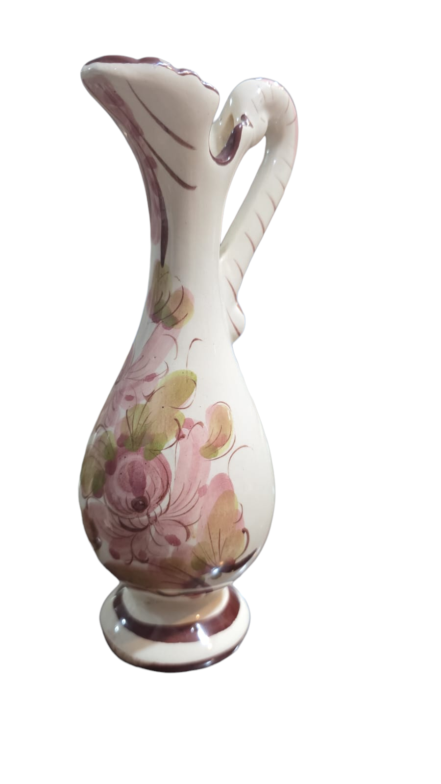 Elegante e antiga jarra de louça pintada a mão