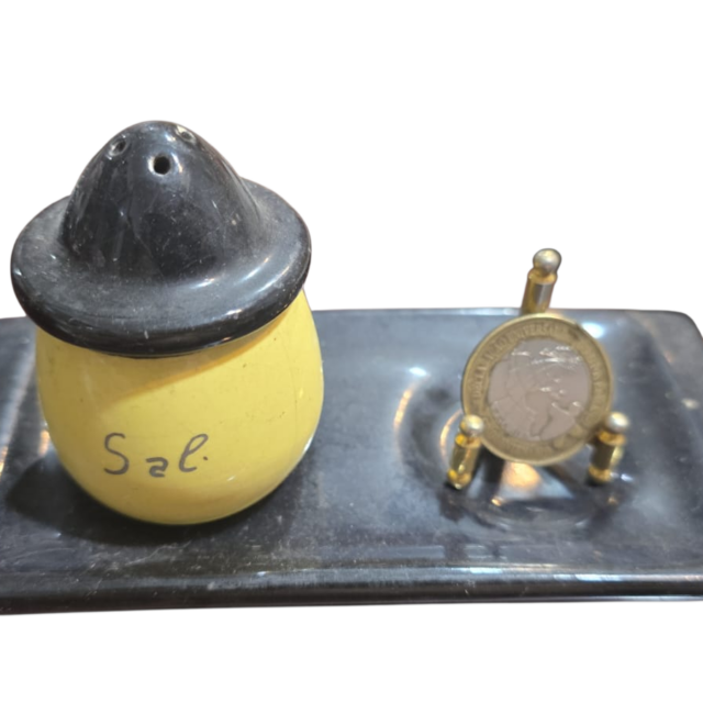 Saleiro de porcelana com bandeja