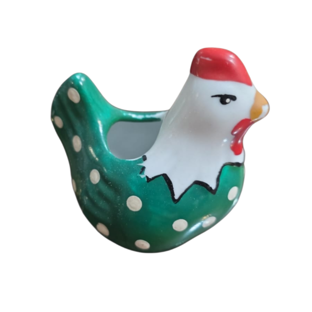 Galinha paliteiro de porcelana, pintada a mão