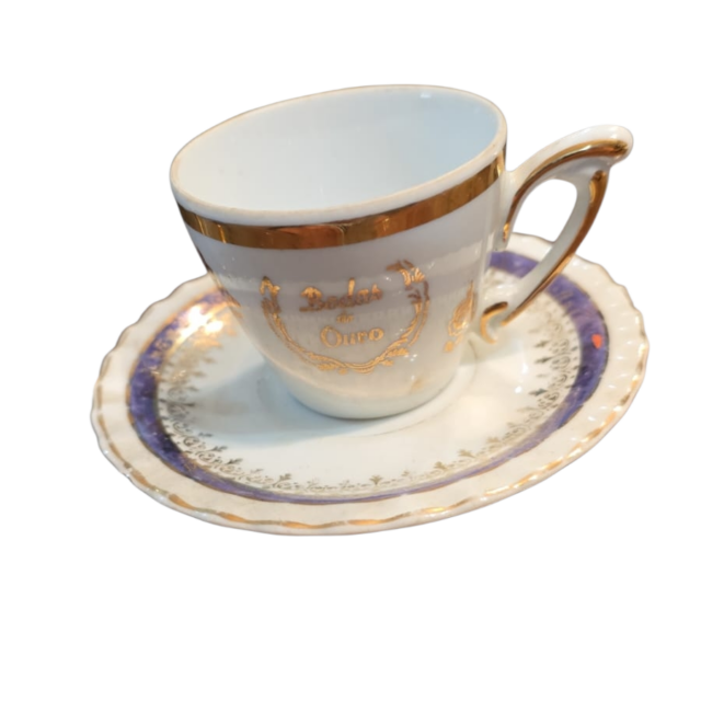 Elegante xícara de porcelana Bodas de Ouro