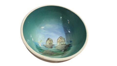 Bowl de louça antigo, com bela paisagem pintada a mão