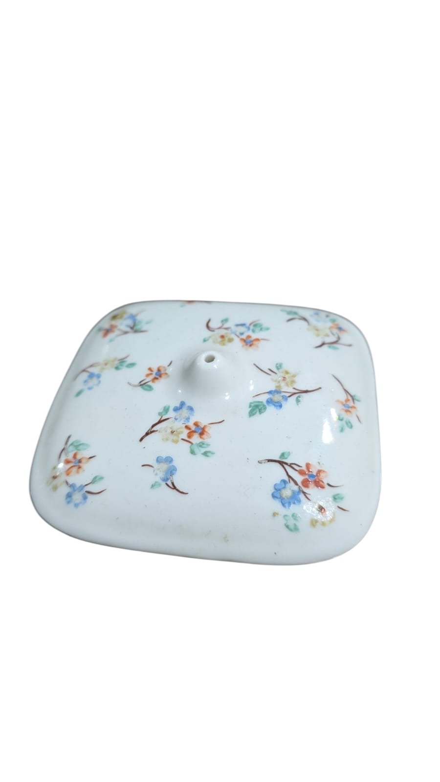Tampa ou incensário de porcelana pintado a mão