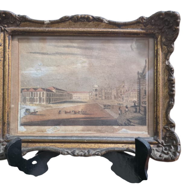 Antigo quadro com bela moldura e arte da antiga Praça XV