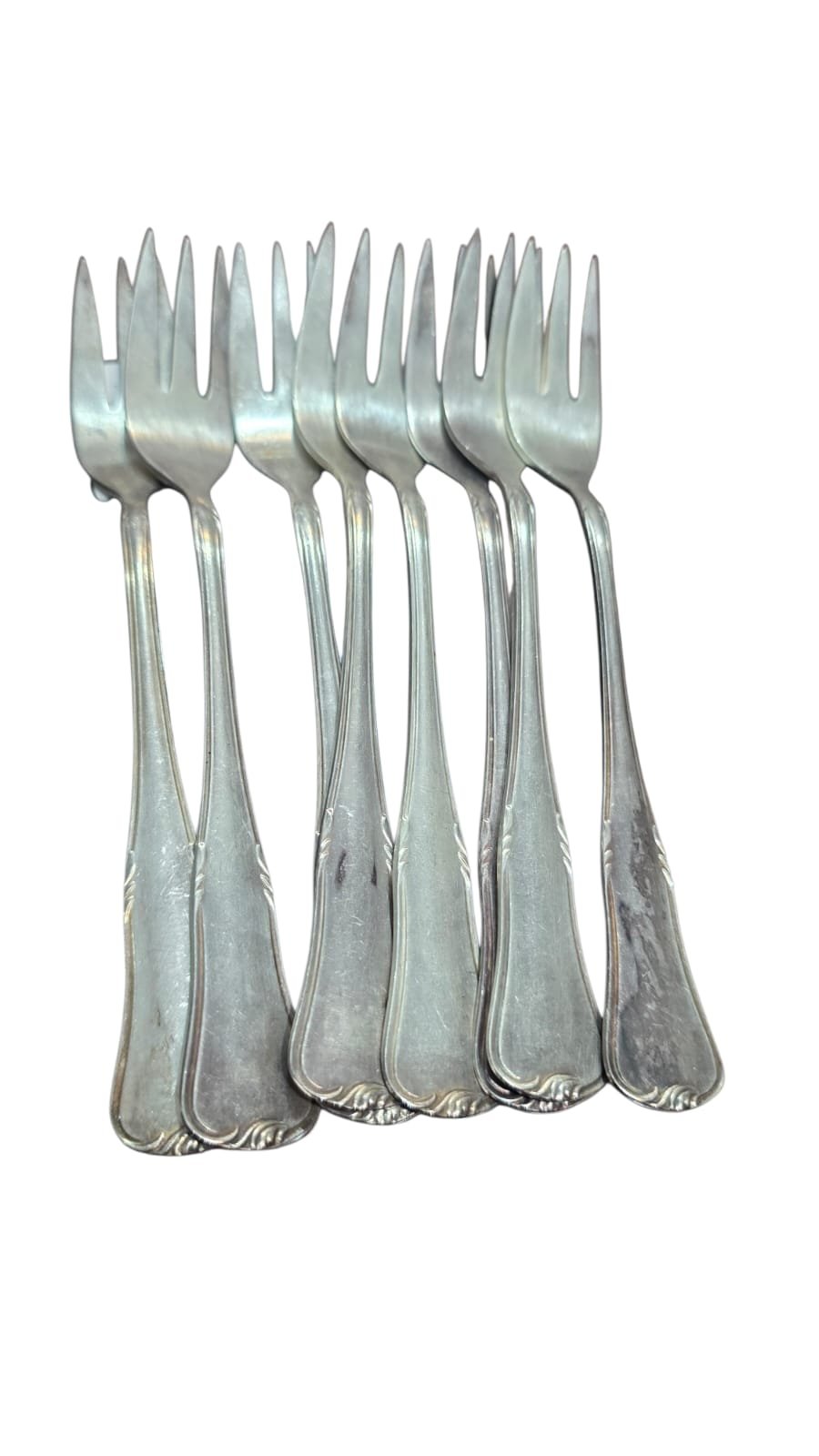 Elegantes garfos de sobremesa alemãs espessurados a prata WMF. (valor unitário)